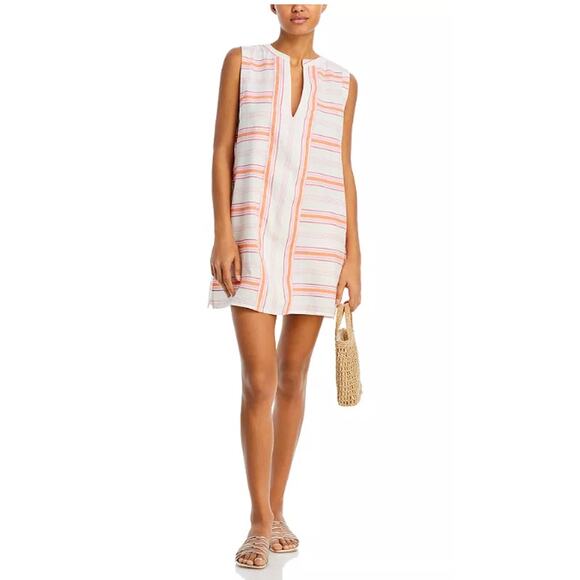 NEW Echo Callista Stripe Shift Mini Dress Large Cotton Pockets Summer Coverup - Picture 3 of 11